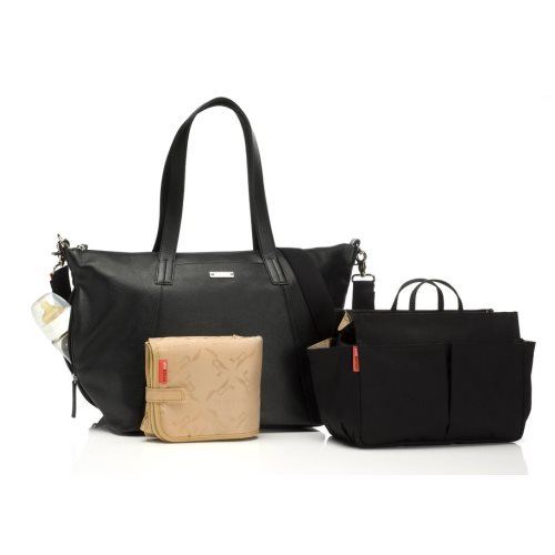 Storksak Noa Leather Black nappy bag with accessories